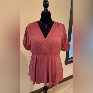 Textured Vneck Babydoll Blouse• Mauve/Mullberry